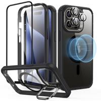 iPhone 15 Pro Max Armor Tough Case with Stash Stand Protection Bundle Clear Black