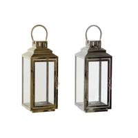 Kaarshouder DKD Home Decor Gouden Zilverkleurig Aluminium Kristal 14 x 14 x 35 cm (2 Stuks)