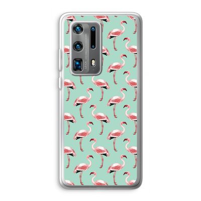 Flamingoprint groen: Huawei P40 Pro Plus Transparant Hoesje