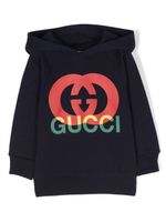 Gucci Kids Interlocking G cotton hoodie - Bleu - thumbnail