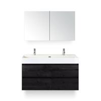 Maxx XL Badmeubelset 120 cm - Black Oak - Wastafel Kube Enkel 2 kraangaten - met Spiegelkast