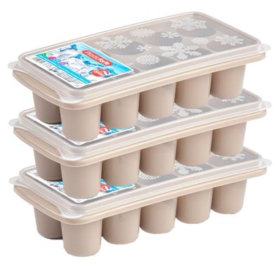 3x stuks Trays met dikke ronde blokken ijsblokjes/ijsklontjes vormpjes 10 vakjes kunststof taupe