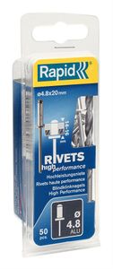 Rapid High performance blindklinknagels Ø4,8 x 20 mm, 50 stuks + boor - 5000391 - 5000391