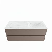 MONDIAZ VICA-DLUX 120cm badmeubel onderkast Smoke 2 lades. Inbouw wastafel CLOUD rechts 1 kraangat, kleur Opalo.