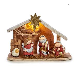 Complete verlichte kerststal - met beeldjes - L22,5 x B8,5 x H18,5 cm - kerststal voor kinderen