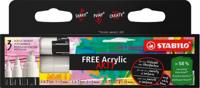 STABILO free acrylmarker, verschillende formaten, wit, pak van 3 stuks