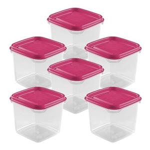 Vershoudbakjes Hega - set van 6x stuks - 0.3 liter - transparant/roze - L8 x B8 x H11 cm