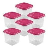 Vershoudbakjes Hega - set van 6x stuks - 0.3 liter - transparant/roze - L8 x B8 x H11 cm