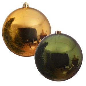 2x stuks grote kerstballen van 20 cm glans van kunststof goud en groen