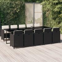 11-delige Tuinset met kussens poly rattan zwart