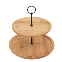 Serveerplank 2 laags - D25 cm - bamboe/metaal - kaasplankje - borrelplank - etagiere