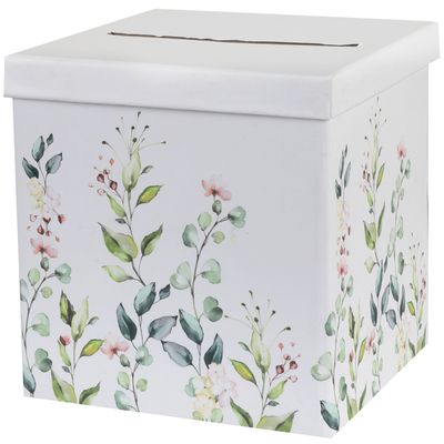 Enveloppendoos bloemen - Bruiloft - wit/groen - karton - 20 x 20 cm