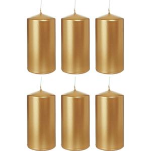 Cilinderkaars/stompkaars - 6x - goud - 6 x 12 cm - 40 branduren