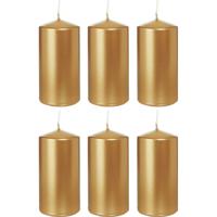 Cilinderkaars/stompkaars - 6x - goud - 6 x 12 cm - 40 branduren