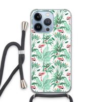 Flamingo bladeren: iPhone 13 Pro Transparant Hoesje met koord Flamingo bladeren: iPhone 13 Pro Transparant Hoesje met koord
