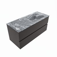 MONDIAZ VICA-DLUX 110cm badmeubel onderkast Dark grey 2 lades. Inbouw wastafel CLOUD rechts 1 kraangat, kleur Lava, en spiegel model SPOT