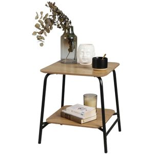 Urban Living Bijzettafel met 2 levels - zwart/bruin - metaal/hout - L45 x B45 x H51 cm