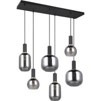 LED Hanglamp - Hangverlichting - Trion Pala - 6x Lichtpunten - E27 Fitting - Verchroomd Glas - Mat Zwart - Metaal