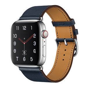 Bandje geschikt voor Apple Watch 42/44MM - Maat L - Horlogebandje - Polsband - Kunstleer - Donkerblauw