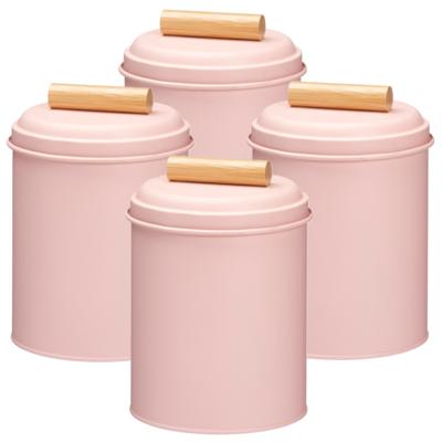 Voorraadpot / koekjes bewaarblik Bart - 4x - 14 x 20 cm - metaal - roze - keuken voorraadpotten Voorraadpot / koekjes bewaarblik Bart - 4x - 14 x 20 cm - metaal - roze - keuken voorraadpotten