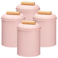 Voorraadpot / koekjes bewaarblik Bart - 4x - 14 x 20 cm - metaal - roze - keuken voorraadpotten