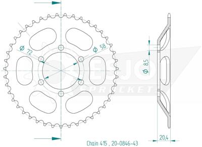 ESJOT achtertandwiel "0846" chain wheel 415 43z steel black