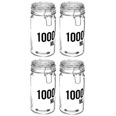 4x stuks inmaakpotten/voorraadpotten 1L glas met beugelsluiting