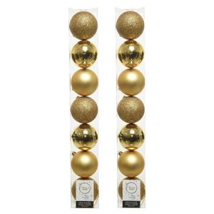 14x stuks kunststof kerstballen gouden 8 cm glans/mat/glitter