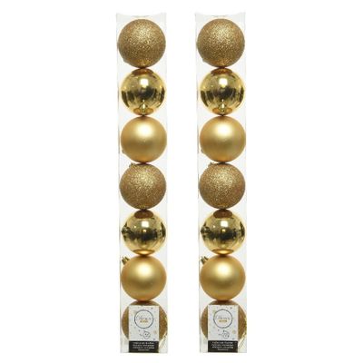 14x stuks kunststof kerstballen gouden 8 cm glans/mat/glitter