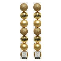 14x stuks kunststof kerstballen gouden 8 cm glans/mat/glitter - thumbnail