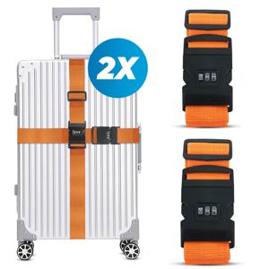 Kofferriem met cijferslot en kofferlabel - 2 stuks - Verstelbaar - Bagageriem - 200 Centimeter - Extra Beveiliging - Reizen - Oranje