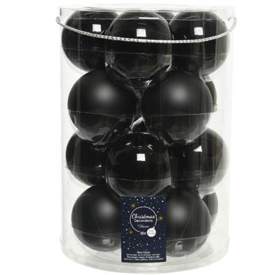Decoris kerstballen - 16x stuks - zwart - glas - 8 cm - mat/glans - kerstboom versiering