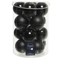 Decoris kerstballen - 16x stuks - zwart - glas - 8 cm - mat/glans - kerstboom versiering