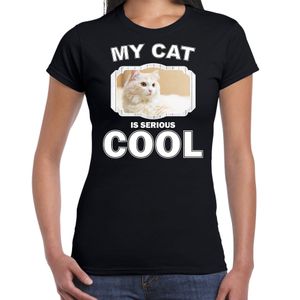 Witte kat katten / poezen t-shirt my cat is serious cool zwart voor dames 2XL  -