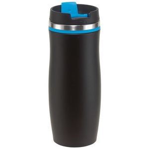 Thermosbeker/warmhoudbeker zwart/blauw 400 ml