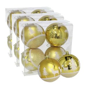 12x stuks gedecoreerde kerstballen goud kunststof 8 cm