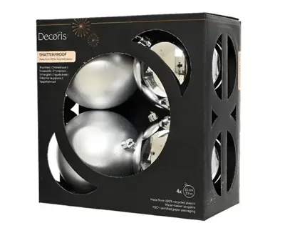 Decoris kerstballenset plastic d10cm 4st zilver