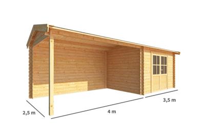 Blokhut met overkapping Fenna 750 cm bij 250 cm diep Zadeldak - Warentuin collection