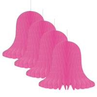 Kerstklokken lampionnen - 4x - roze - 30 x 30 cm - Kerstversiering - Papier