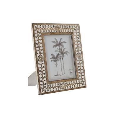 Fotolijsten Home ESPRIT Wit Natuurlijk Kristal Mangohout Bloem Indiaas 31,5 x 2 x 36,5 cm