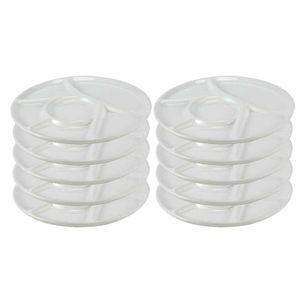 10x Witte fondue/gourmet/bbq borden 22,7 cm 6 vakken