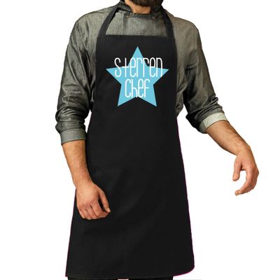 Cadeau schort voor heren - sterren chef - blauw - keukenschort - barbecue - keukenprins