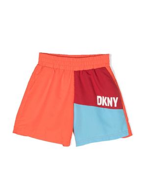 Dkny Kids short de bain colour block à logo imprimé - Orange