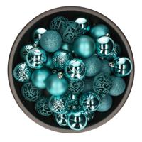 Bellatio Decorations kerstballen - 37x st - turquoise blauw - 6 cm - kunststof - onbreekbaar