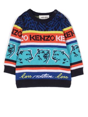 Kenzo Kids pull en maille à logo en jacquard - Bleu