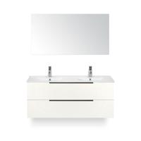 Seville Badmeubelset 120 cm - 2 laden Wit Hoogglans Edge - Wastafel Enjoy Dubbel - met Spiegel