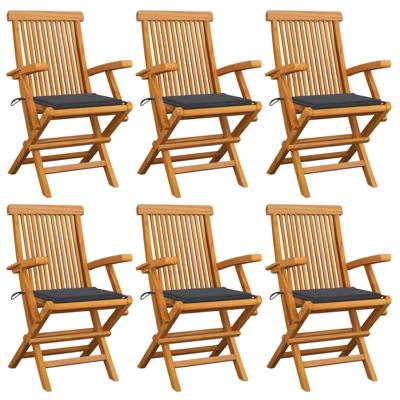 Tuinstoelen 6 st met antracietkleurige kussens massief teakhout