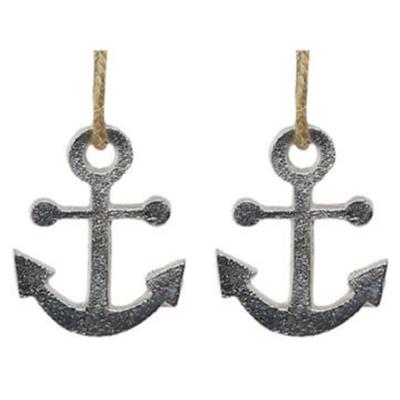 Zilveren anker hangertjes - 1x - aan jute touw - 6 cm - Maritieme decoraties - kerstboom hangers
