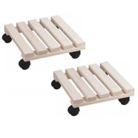 Planten trolley - 2x - vurenhout - 30 x 30 cm - tot 30 kg - multiroller - hondje