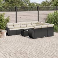 11-delige Loungeset met kussens poly rattan zwart